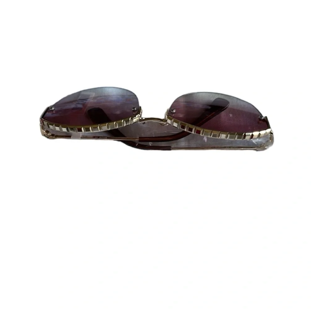 Oversized Round Sunglasses Gold Tone Frame Purple Gradient Lenses Polarized
